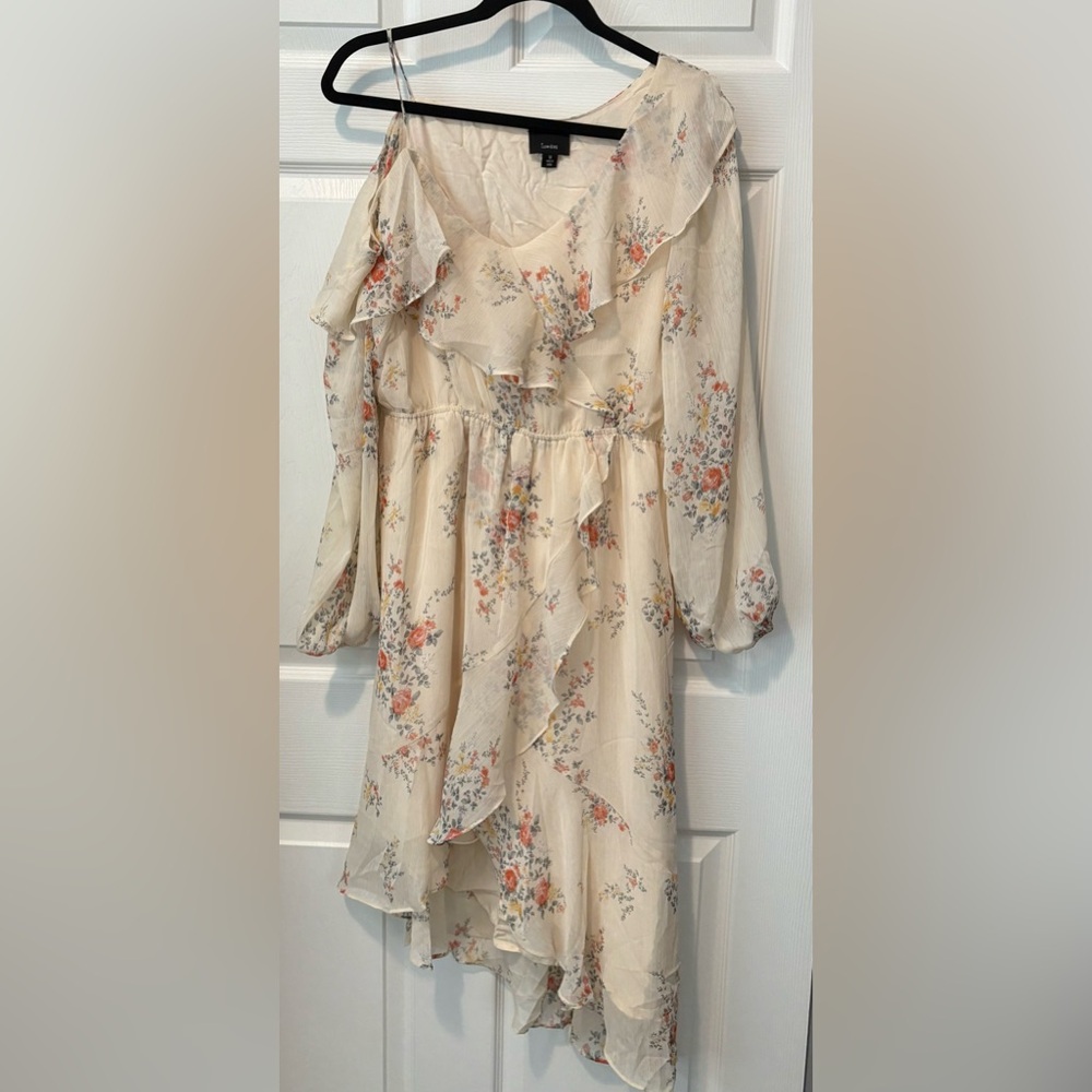 Lumiere One Shoulder Floral Dress - Cream and Orange